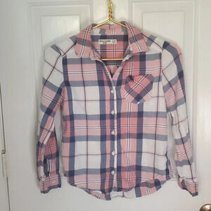Abercrombie Kids Girls Long Sleeve Button Down Top with High Low Hem